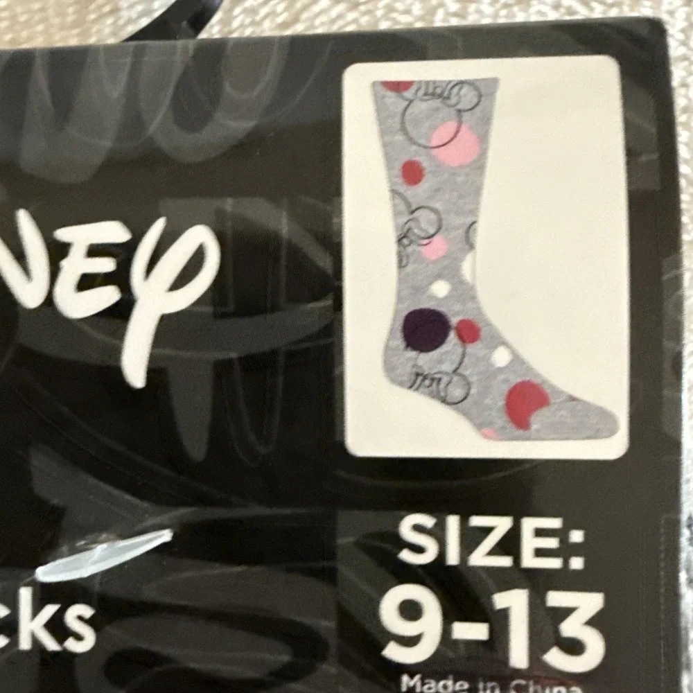 Disney Minnie Mouse Crew Socks (1 Pair) Size 9-13 New Gray & Pink
